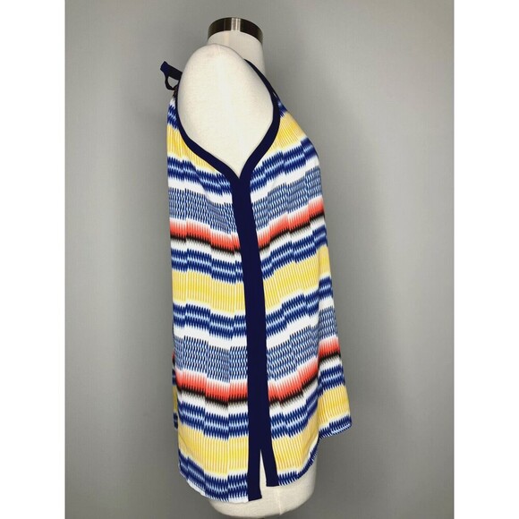 Vince Camuto Top Women Petite Small Navy Yellow White Geometric Neck Tie - Picture 5 of 8